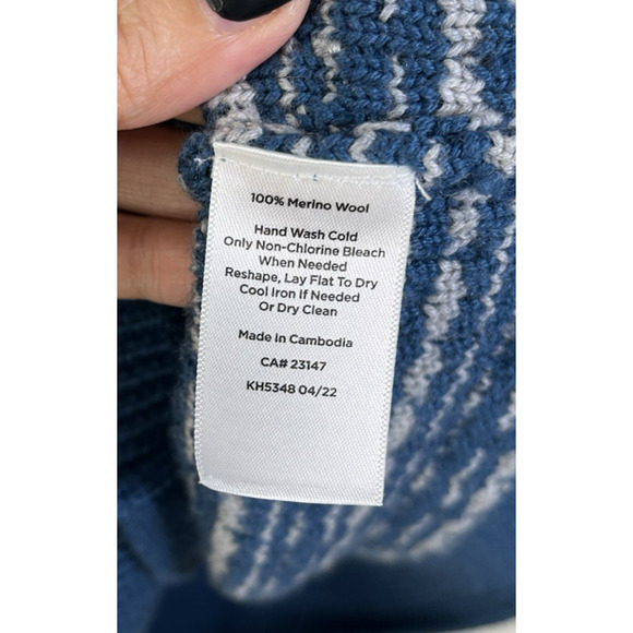 Talbots Pure Merino Wool V Neck Cardigan Sweater Size XLP Textured Plaid Blue - Picture 12 of 13